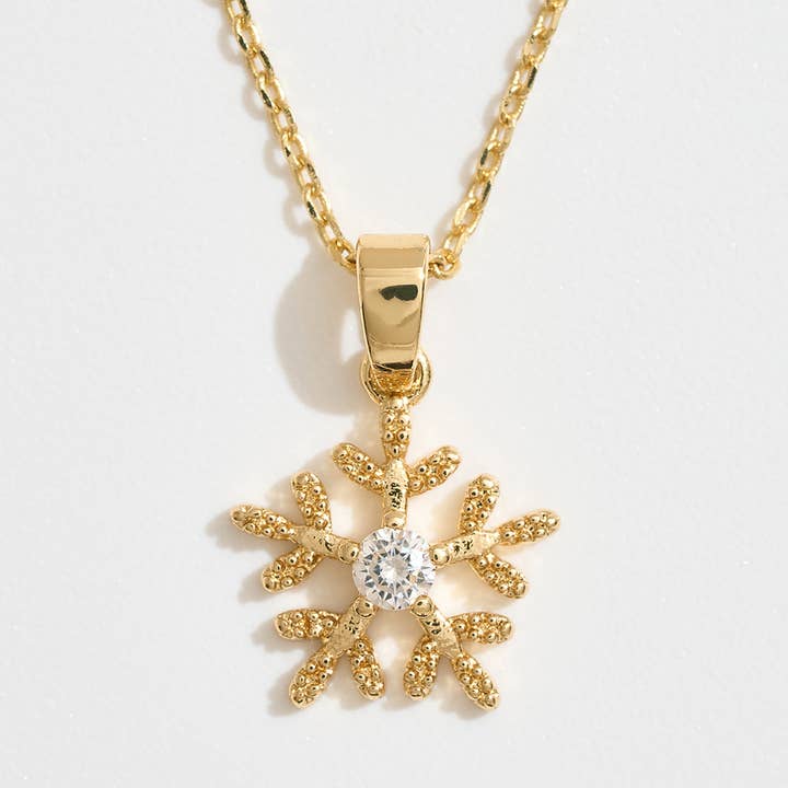 Sensibling Corp. - Wholesale Pendant/Charm Necklace - 14K Gold Dipped CZ Stone Accent Snowflake Pendant Necklace