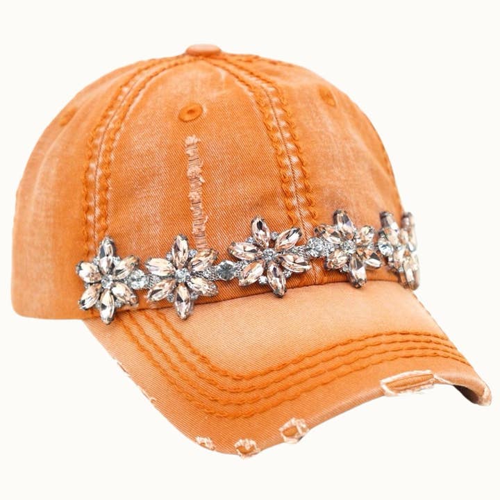 Olive & Pique - Wholesale Baseball Cap - Women's - Bejeweled Bling Glitz Distressed Cap, Adjustable