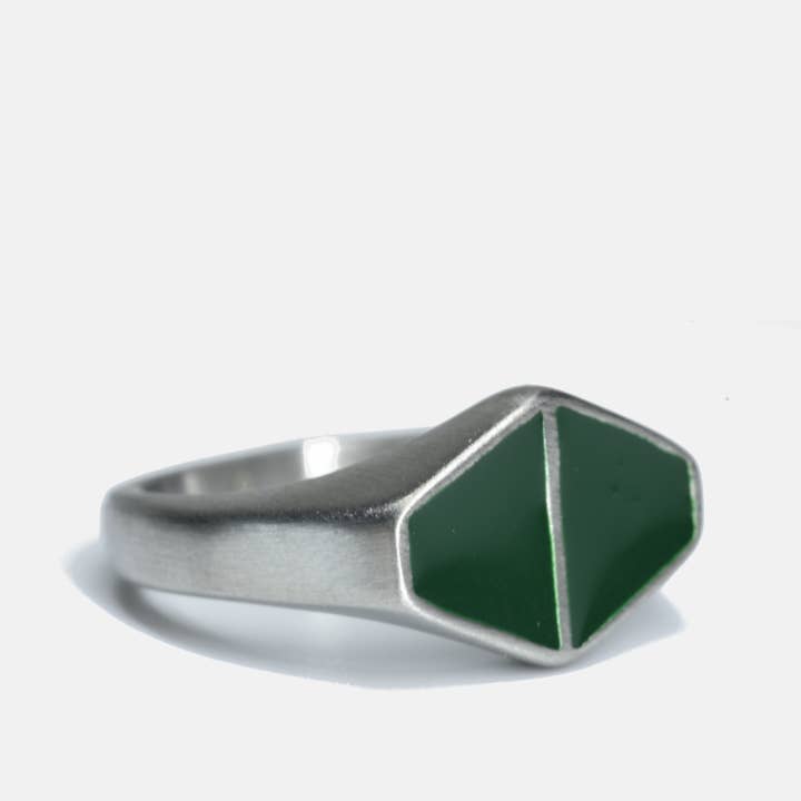 Curated Basics - Wholesale Signet Ring - Green Duo Triangle Ring0