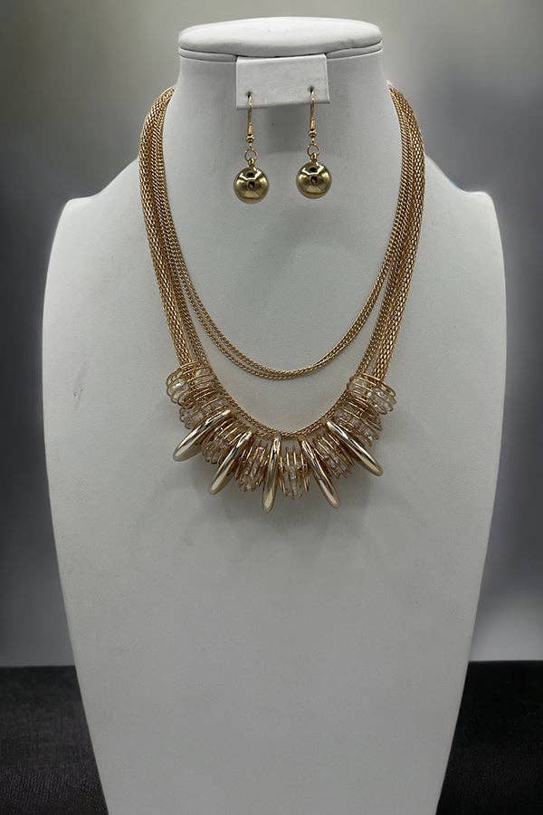 Andrea Bijoux – Großhandel Schmucksets – Halsketten-Set mit mehrlagigem Scheibenperlen-Akzent0