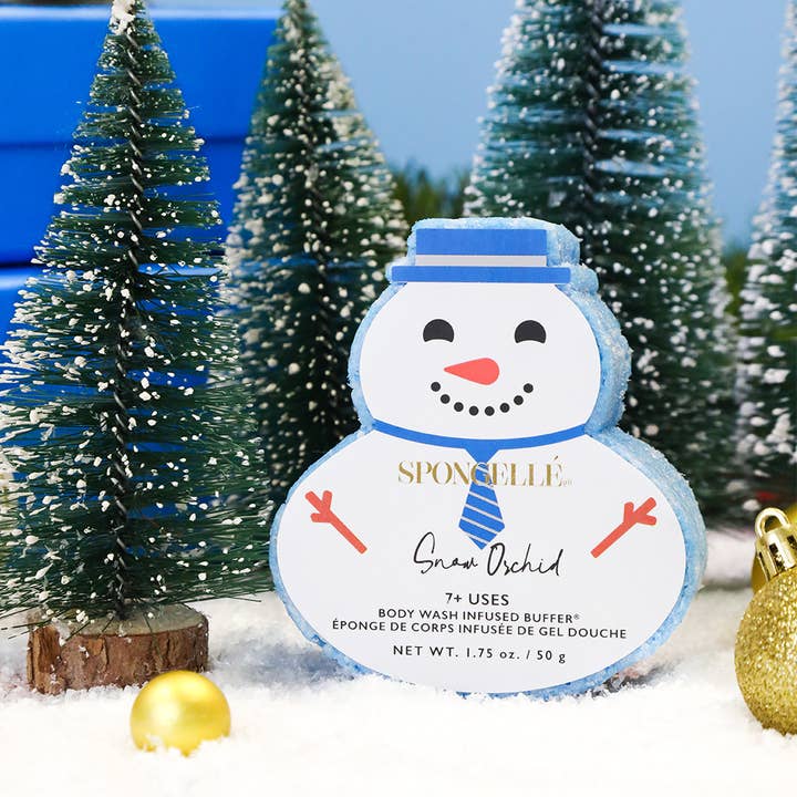 Spongellé - Wholesale Bath Pouf/Sponge - Snow Orchid Snowman Holiday Buffer Christmas Stocking Gift