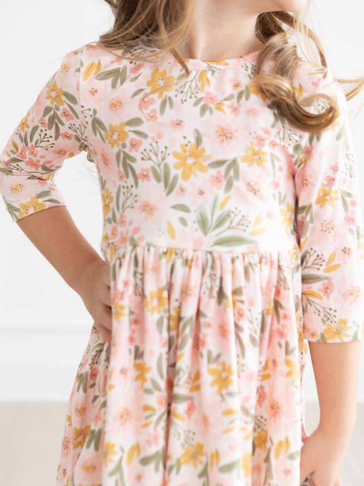 Mila & Rose - Wholesale Dress - Kids - Pretty Peachy 3/4 Sleeve Pocket Twirl Dress4