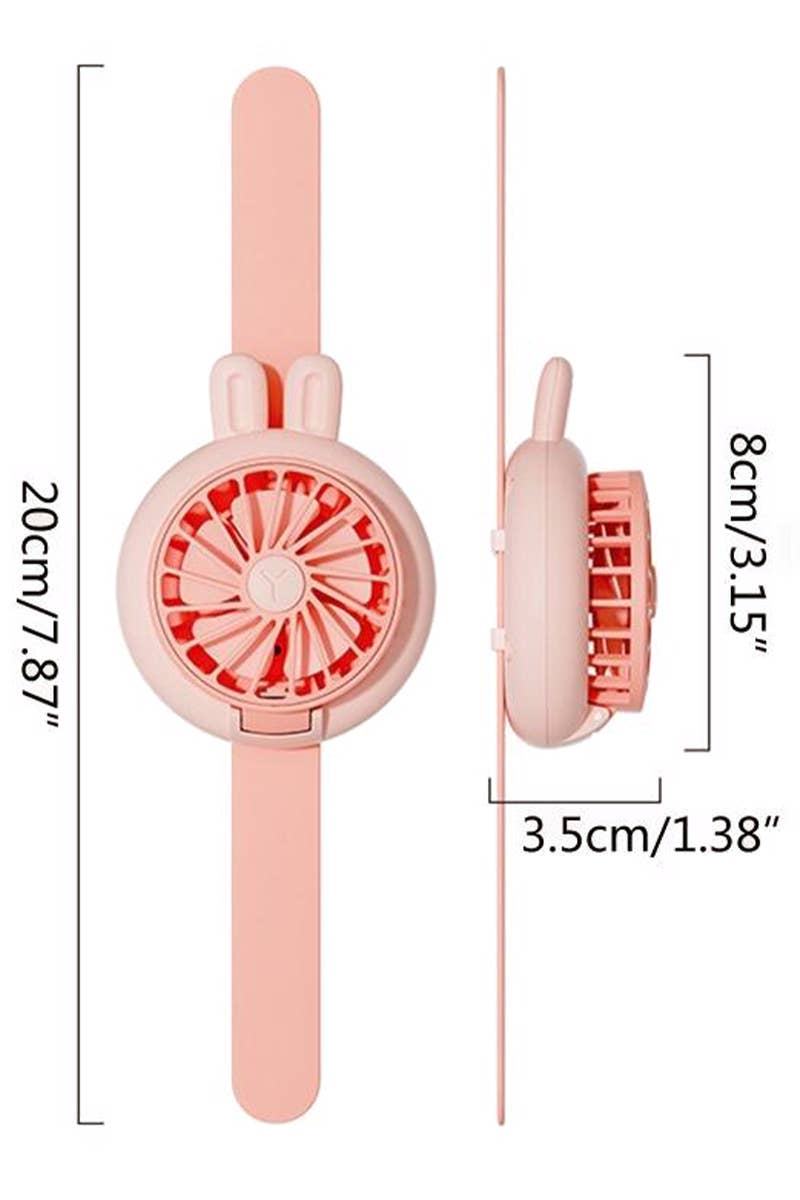 Cap Zone – Engroshandel Elektrisk håndholdt ventilator – Bunny Ear LED-lys Elektrisk ventilator Slap-armbåndsur4