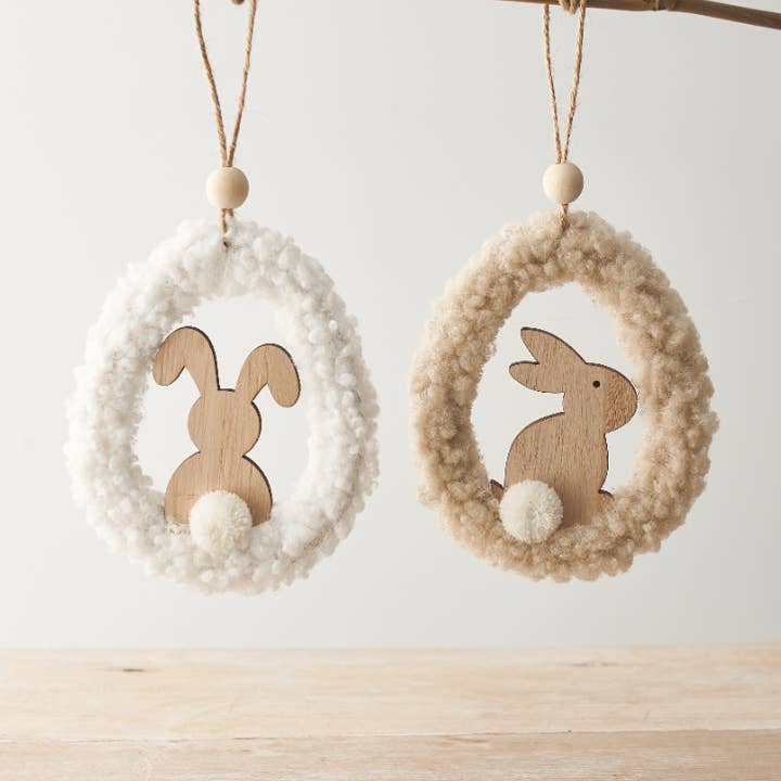 2/A - Ornamenti da appendere a forma di coniglietto sherpa, 14 cm per la vendita all'ingrosso da parte di Gainsborough Giftware x Portland Living