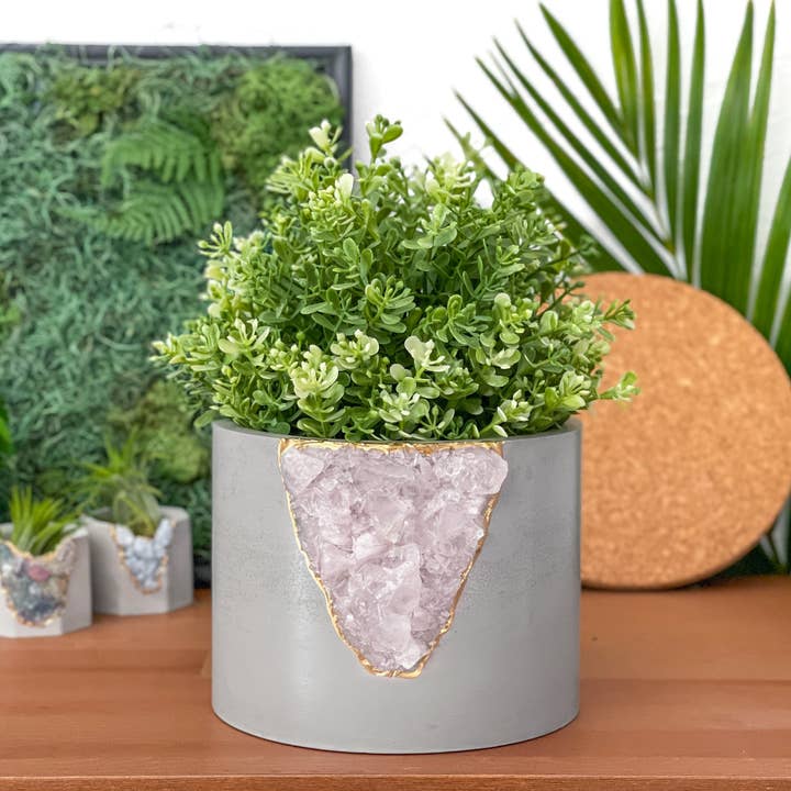 AURA 8 Art Boutique - Vente Pot - Jardinière en quartz rose de 6 pouces, grande jardinière géode, pot en cristal