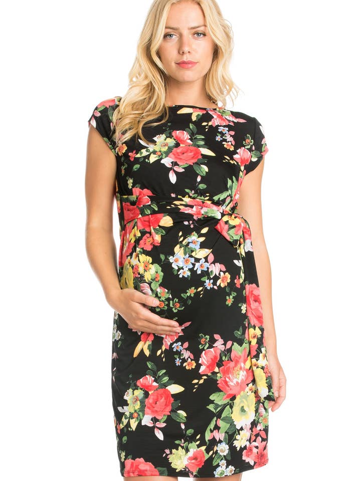 Wendy Floral Bow Tie Midi Dress for wholesale by My Bump