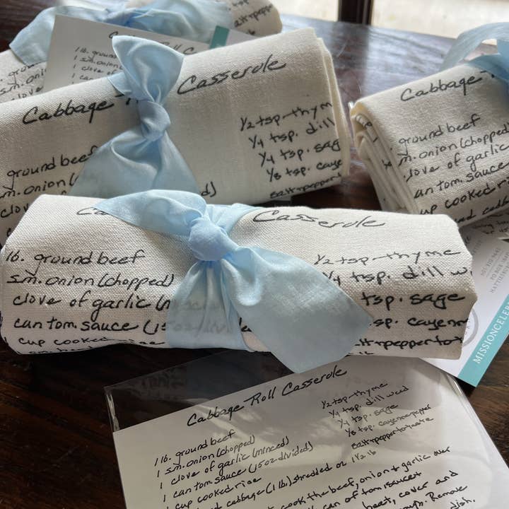 Custom Tea Towel Printed with Custom Art, Recipe Card, Child's Drawing Tea Towel Kitchen Towel Flour Sack Towel for wholesale by Mission Celebrate