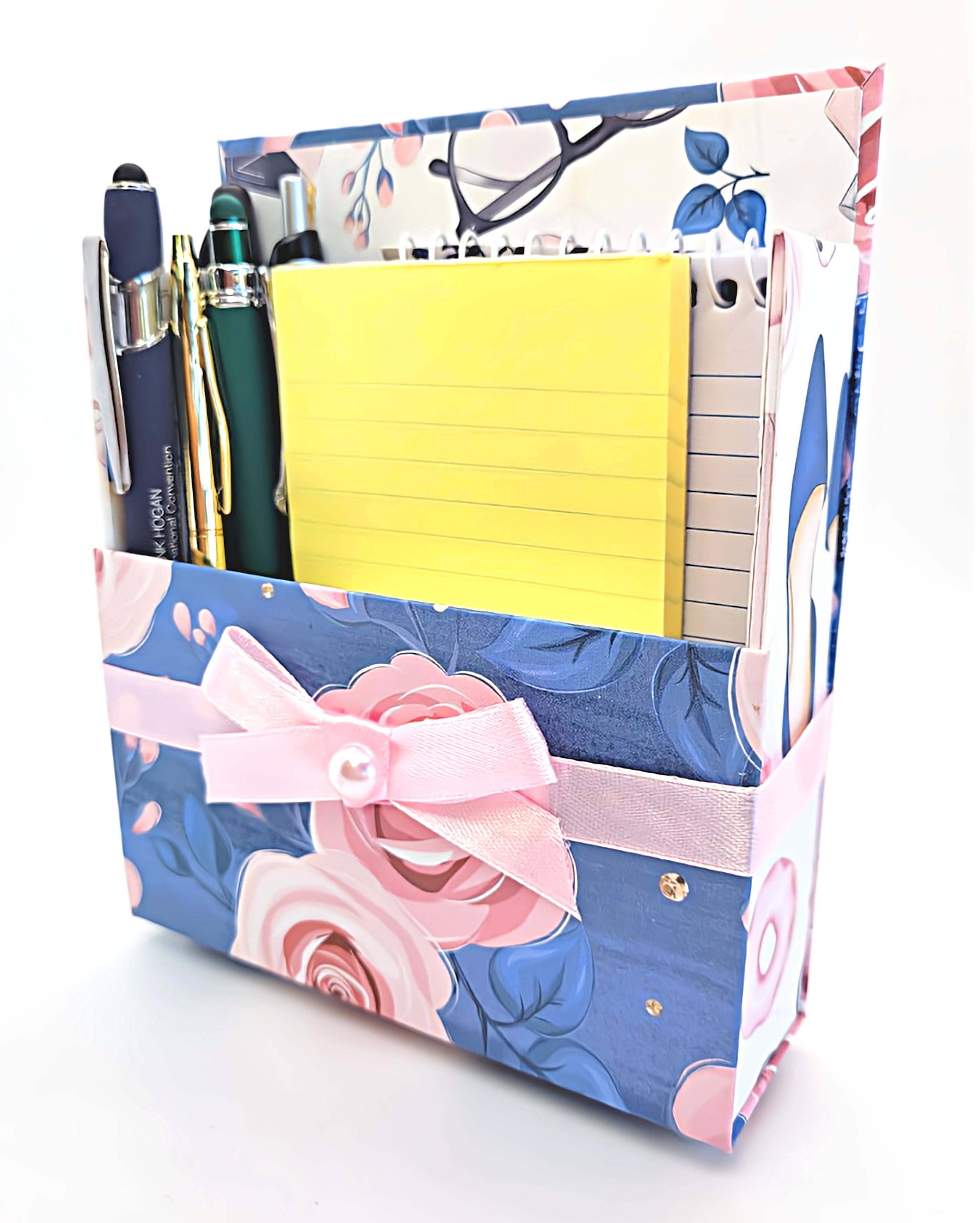 Chic Brico - Wholesale Stationery/Notecard Set - 42-Pc Stationery Gift Box Set w/Desk Organizer, Roses on Blu6