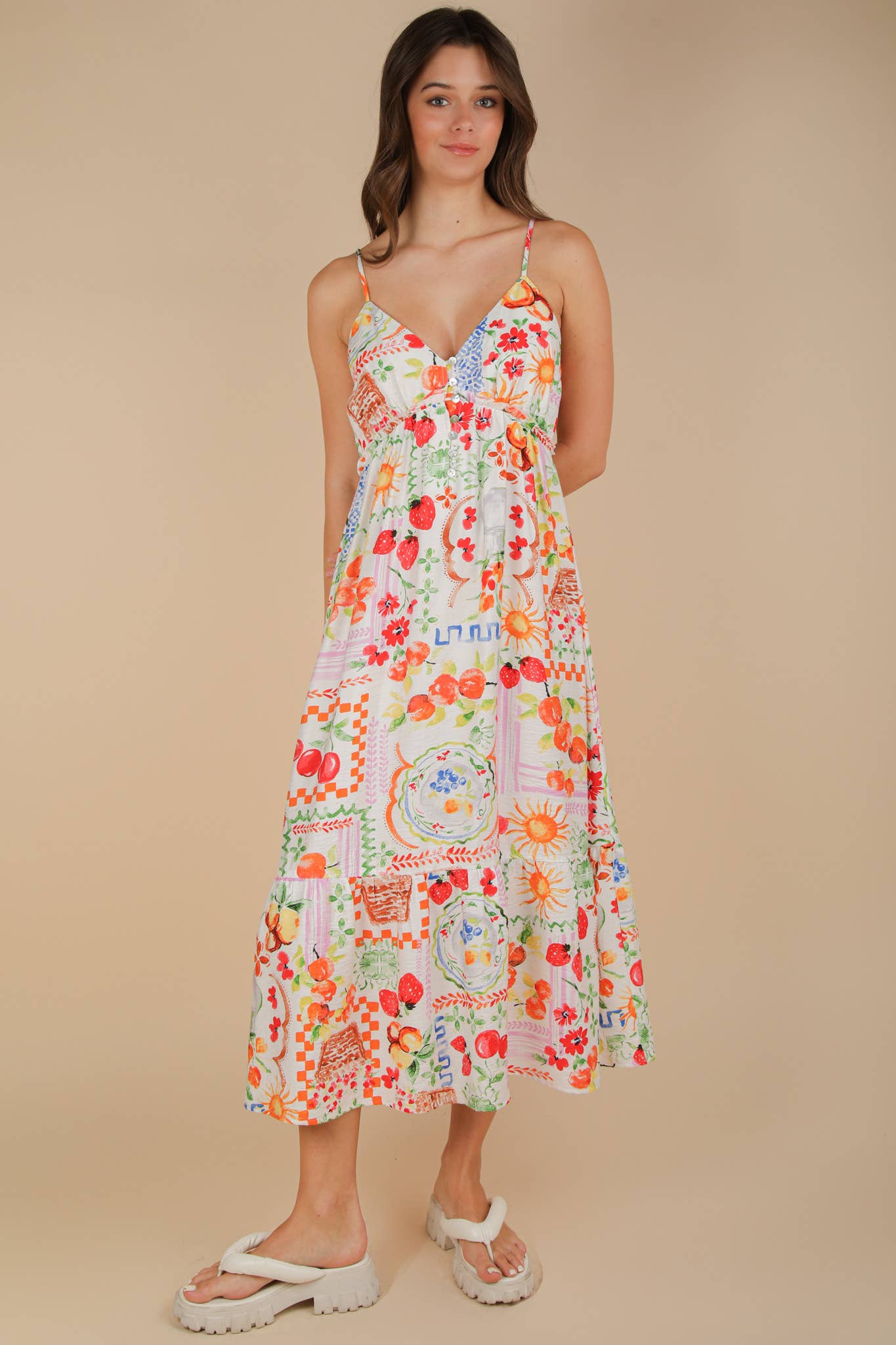 VERY J - Wholesale Dress - Women's - ND31776-Printed Button Down Midi Dress7