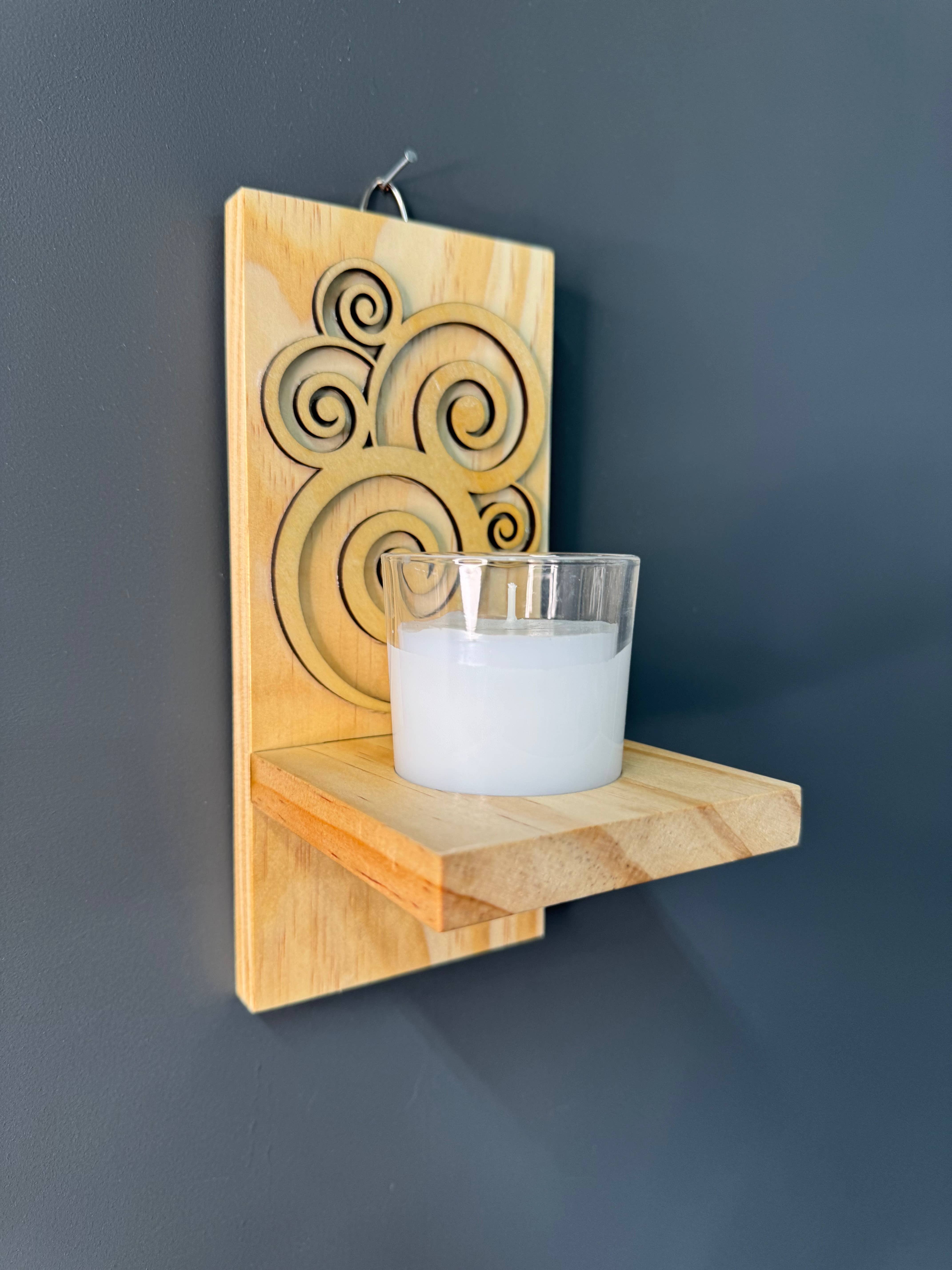 Muddy Creek Jones, LLC - Wholesale Candle Holder - Votive wall sconce with glass and design appliqué2