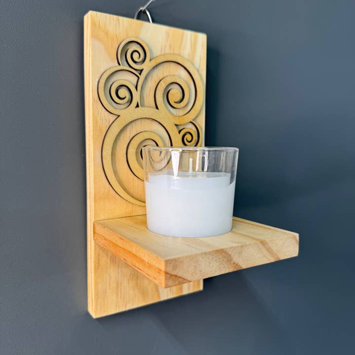Muddy Creek Jones, LLC - Wholesale Candle Holder - Votive wall sconce with glass and design appliqué2