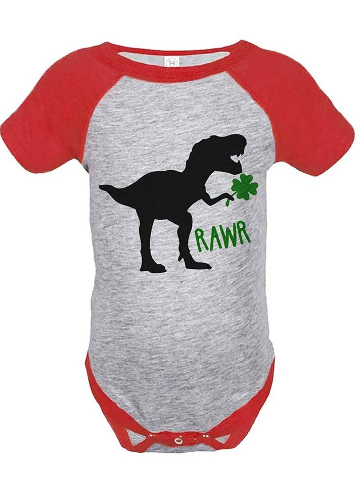 7 ate 9 Apparel Baby's Dinosaur St. Patricks Day Grey Onepiece for wholesale by 7 ate 9 Apparel