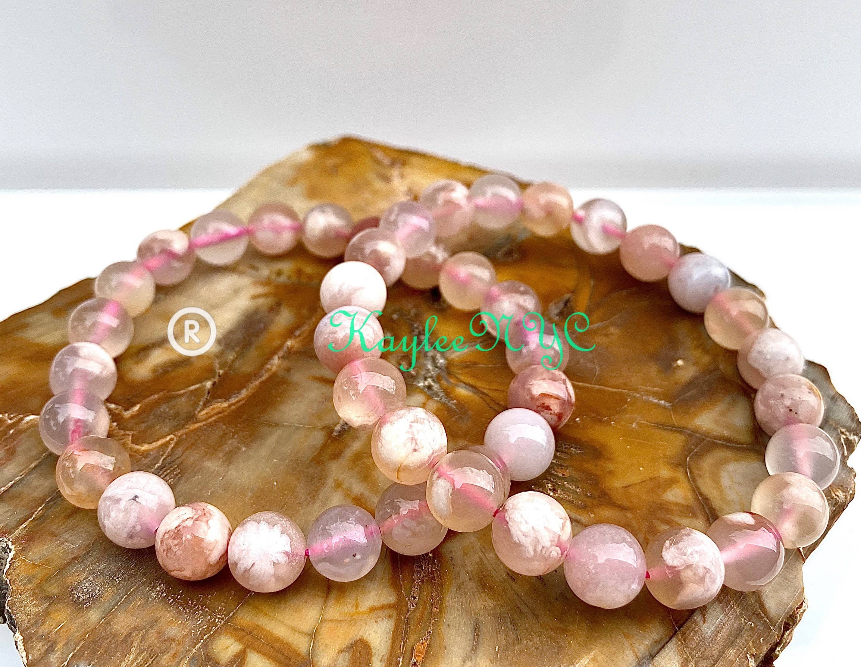 KayleeNYC - Wholesale Beaded Bracelet - Natural Cherry Blossom Flower Agate Bead Bracelet 8mm3