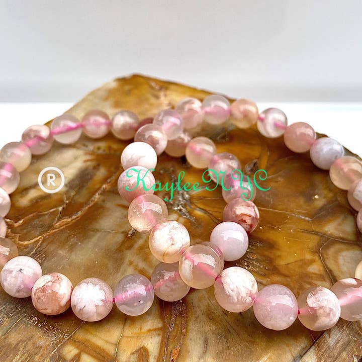 KayleeNYC - Wholesale Beaded Bracelet - Natural Cherry Blossom Flower Agate Bead Bracelet 8mm3