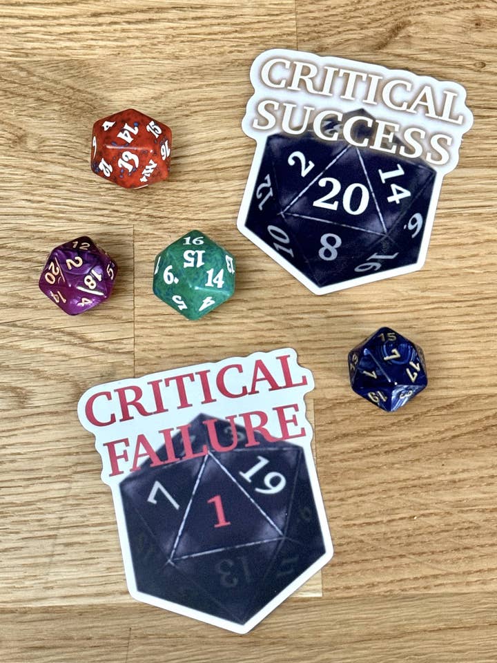Success or Failure D20 Dice Sticker - Waterproof for wholesale by Housecat Creative