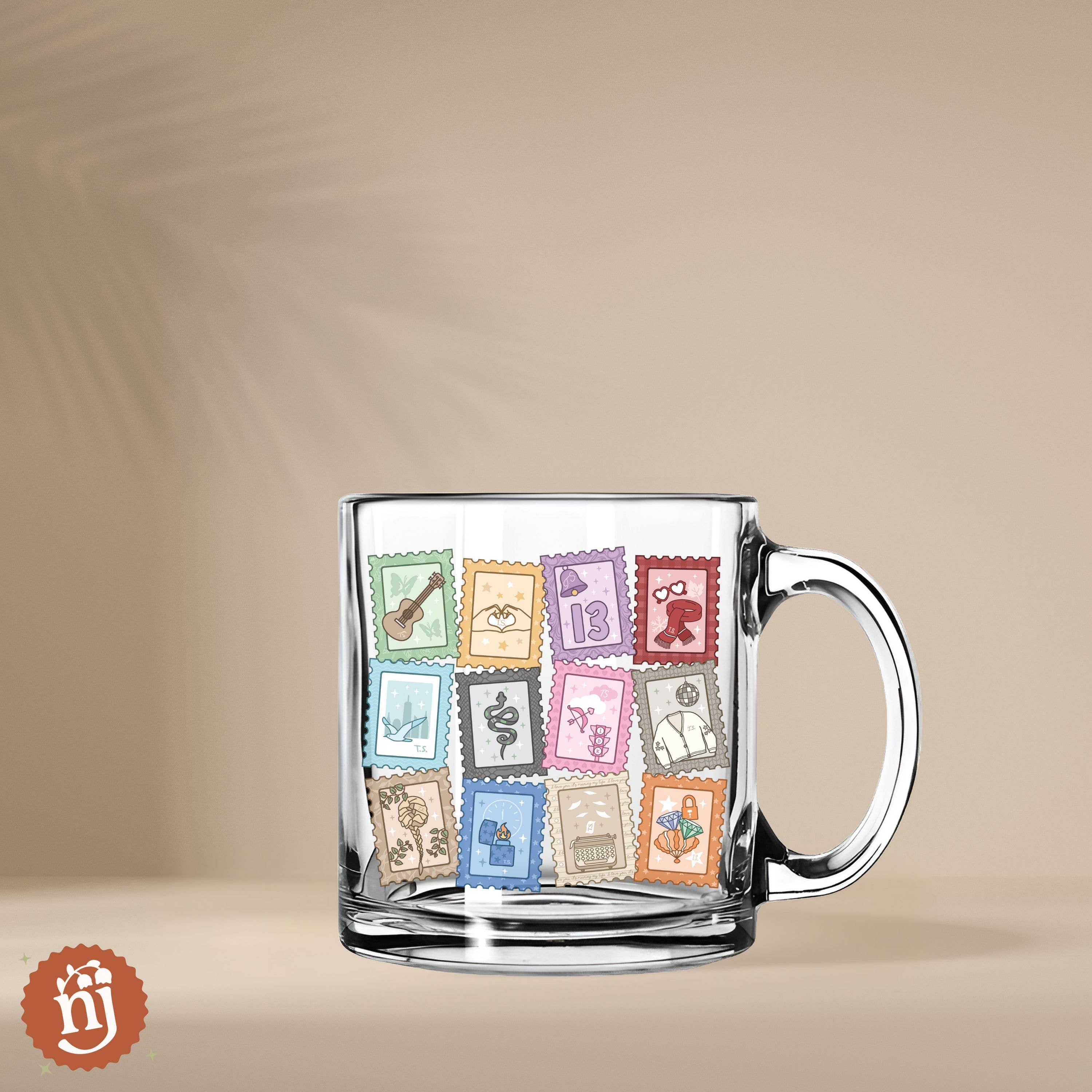 Nearly June Design Co - Wholesale Coffee Mug - Eras Inspired Stamps Glass Mug1