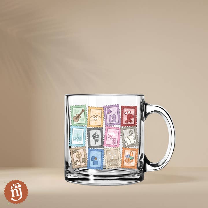 Nearly June Design Co - Wholesale Coffee Mug - Eras Inspired Stamps Glass Mug1