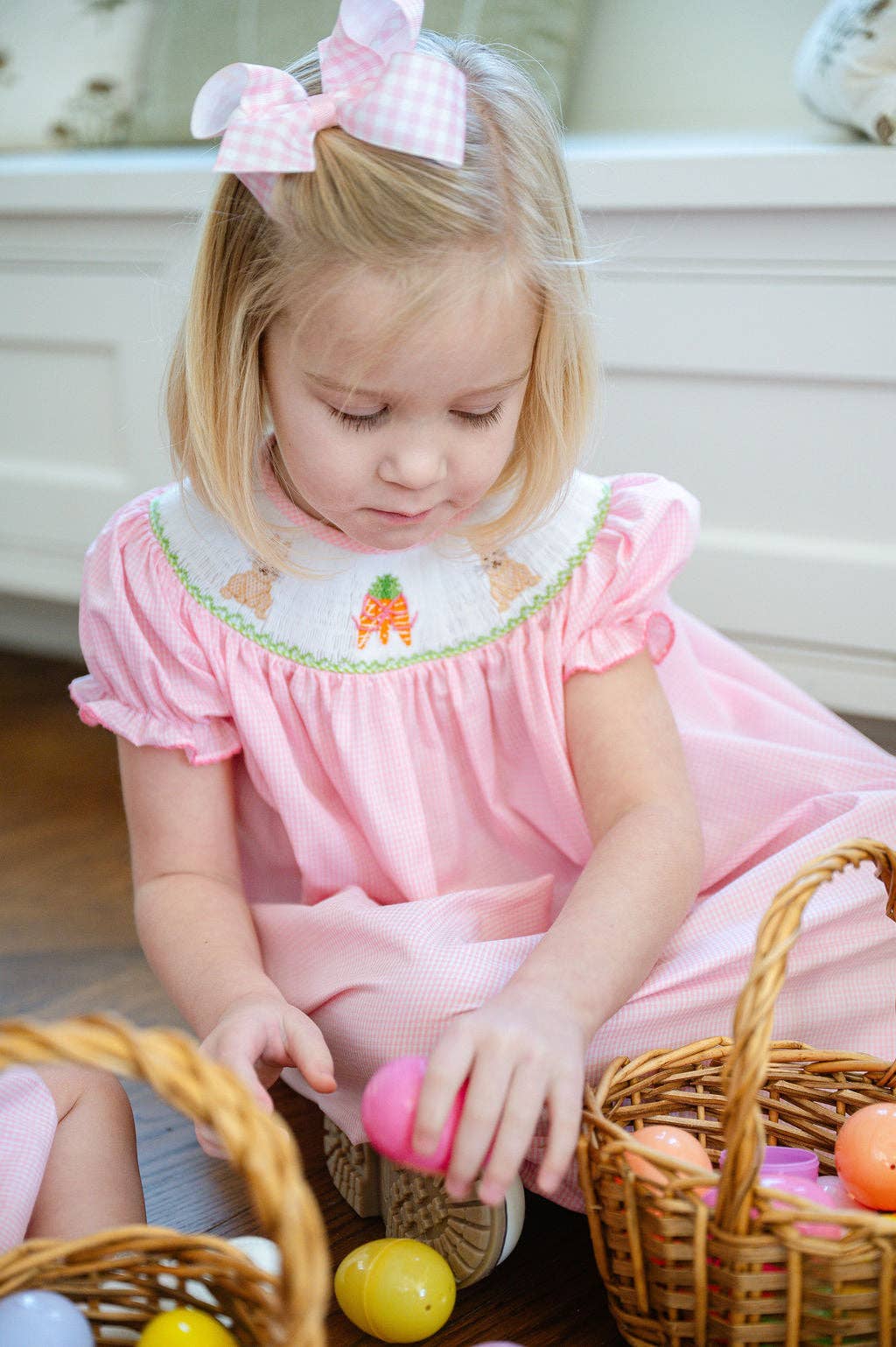 Ruth and Ralph - Wholesale Dress - Kids - Easter Bunny and Carrots Smocked Helen Dress1