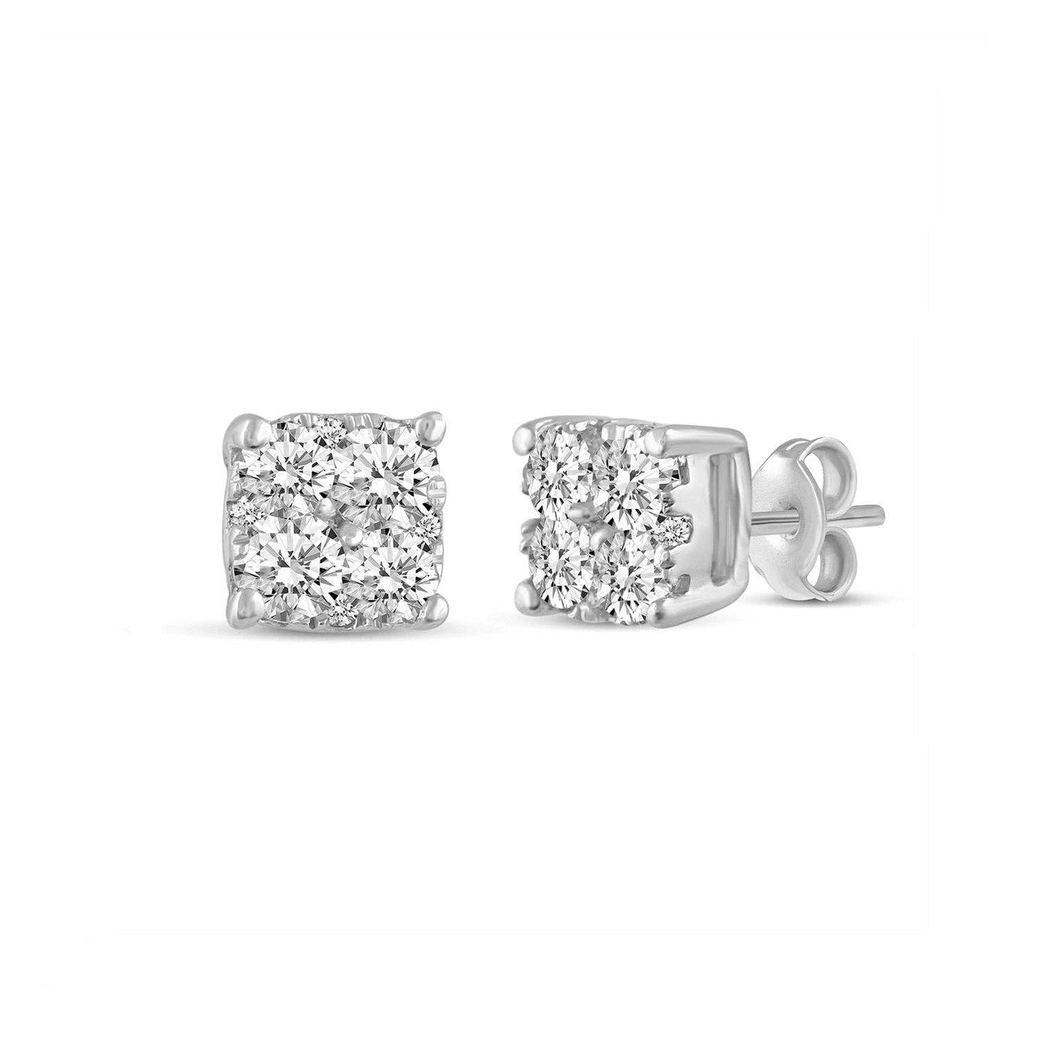 Fifth and Fine - Wholesale Stud/Post Earrings - 1/4 - 1 1/2 Cttw Cushion Diamond Stud Earrings set in 925 St14