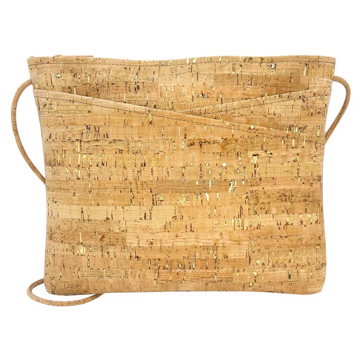 LARGE Cork Zip Top Cross Body Bag | Gold Flecked Cork for wholesale by Natalie Therese