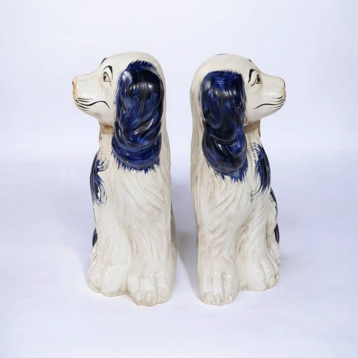 AA Importing - Wholesale Decorative Figurine - Blue and White Ceramic Staffordshire Dog Pair