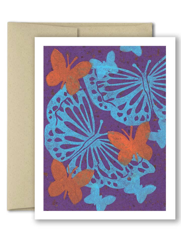 Note Card Set - Set of 6 - Lino cut Butterfly for wholesale by The Imagination Spot