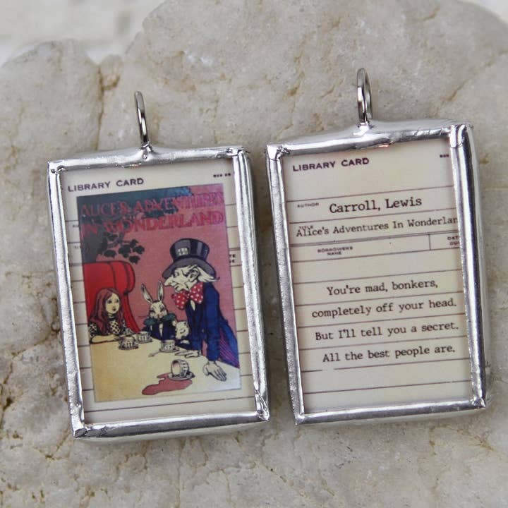 Alice In Wonderland Vintage Book Cover Charm Necklace for wholesale by Jennifer Dahl Designs LLC