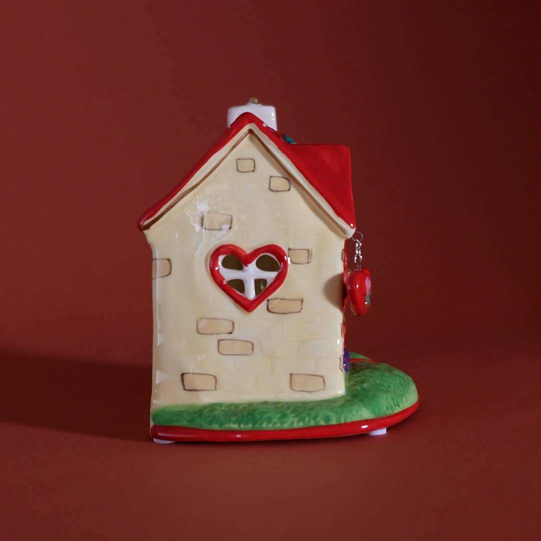 Blue Sky Clayworks – Engroshandel Lyseholder – RØD ROSE HYTTE LILLE LYS HUS3