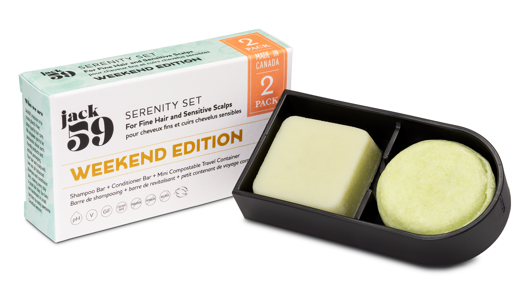 Jack59 Inc. - Vente Disques de shampoing/shampoings solides - Édition Week-end - Barres de Shampooing & Après-shampooing de Voyage - Jack599