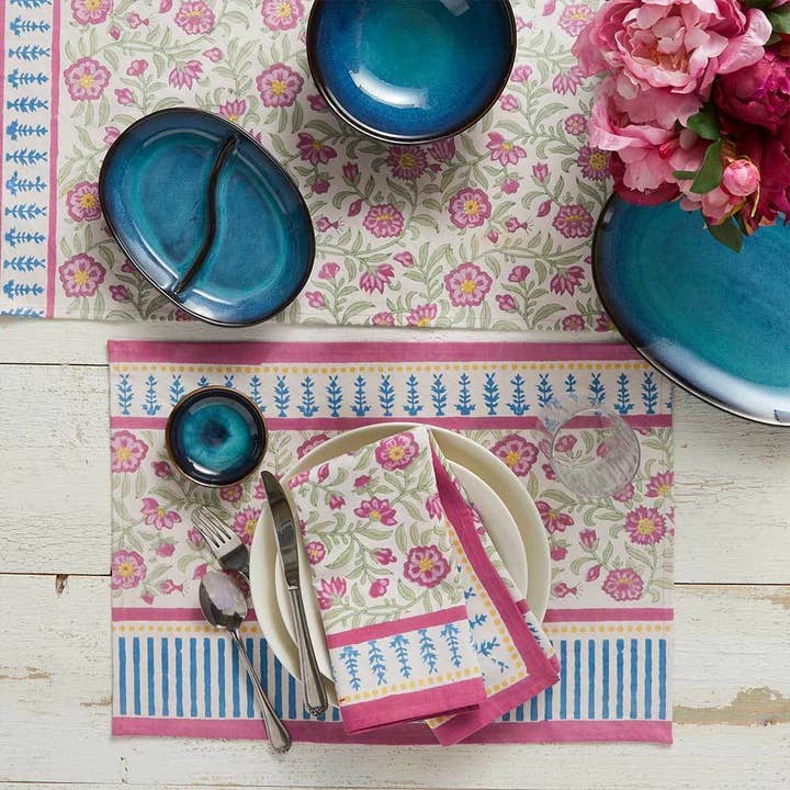 SERRV International - Wholesale Dinner & Cloth Napkin - Ayla Block Print Napkins - Set of 41