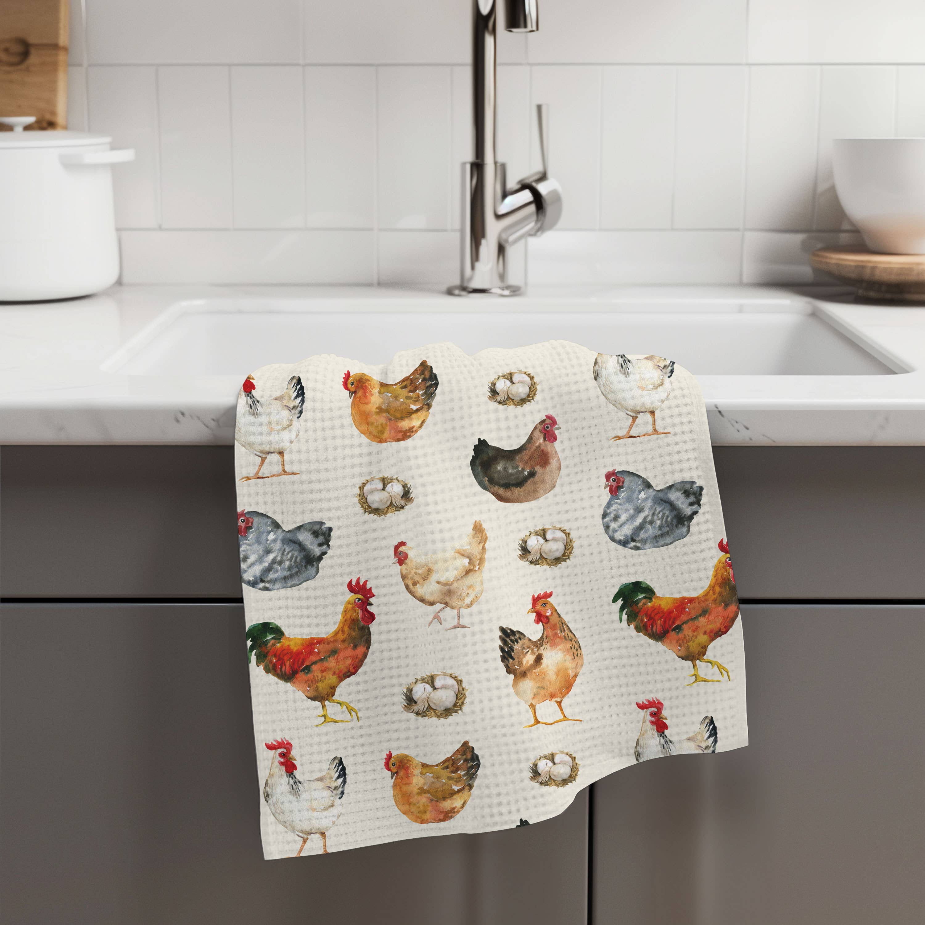 Canary Road - Wholesale Tea Towel - Chicken Farmhouse Rustic Homestead Kitchen Towel Waffle3