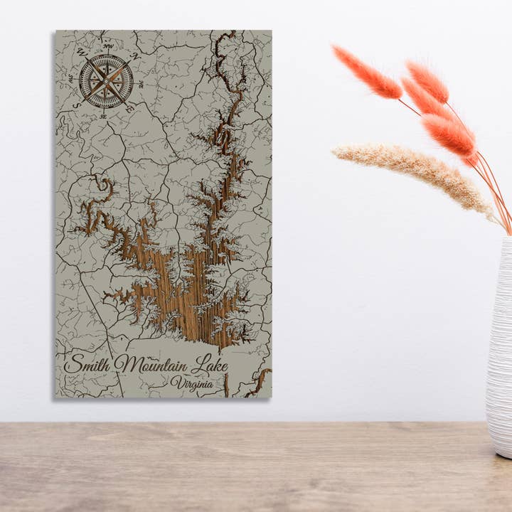 Virginia: Kaart van Smith Mountain Lake Street voor wholesale door Fire & Pine
