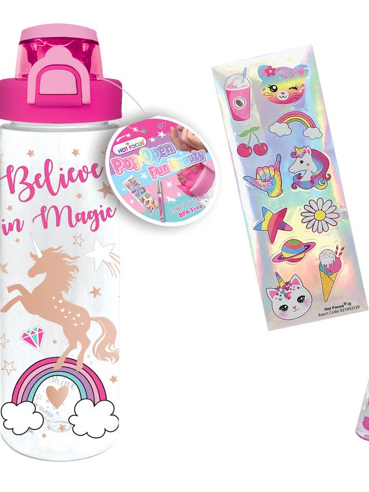 Pop-Open Water Bottle Beauty Fun, Unicorn for wholesale by Hot Focus, Inc.