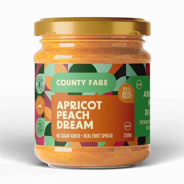 Confiture de Rêve Abricot Pêche County Fare (Sans Sucre) pour la vente par County Fare