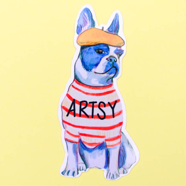 Artsy Fartsy Boston Terrier Vinyl Sticker for wholesale by Amy Hartelust Art and Illustration
