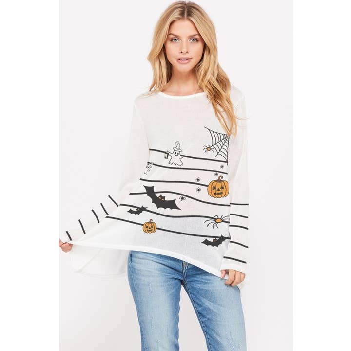 Halloween knit long sleeve side tail top for wholesale by Phil Love