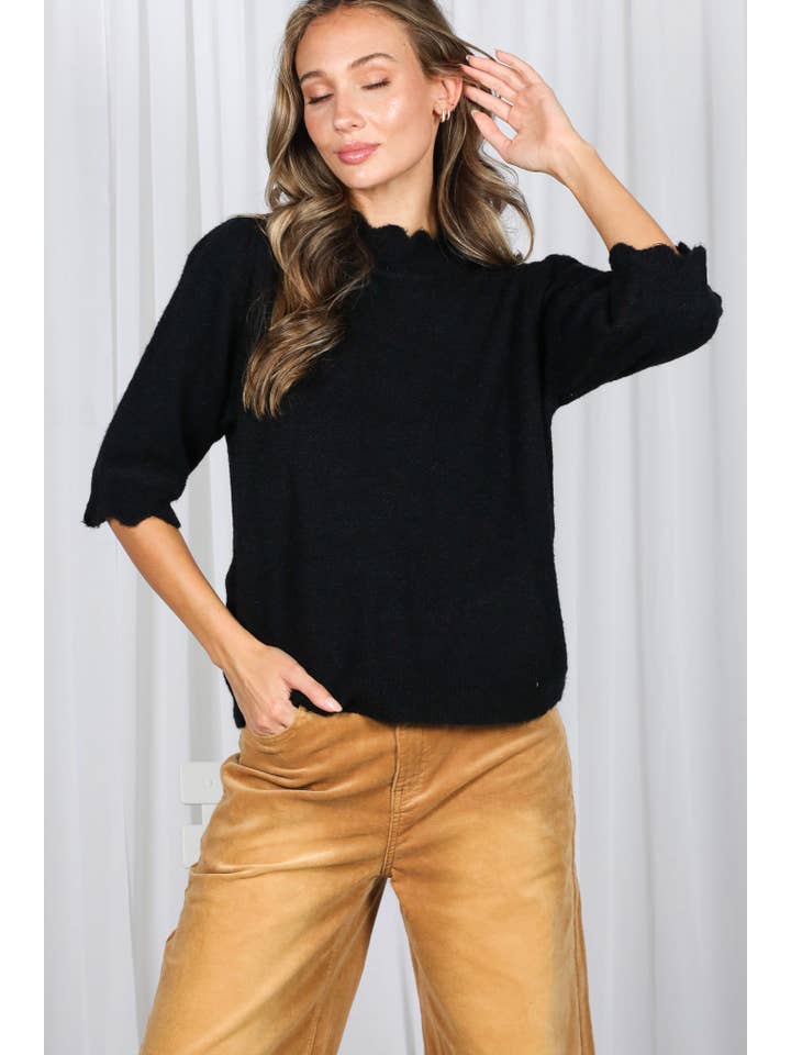 Vine & Love - Wholesale Knit Sweater - Women's - Scalloped Edge Detailing Soft Cozy Knitted Sweater VT8273124