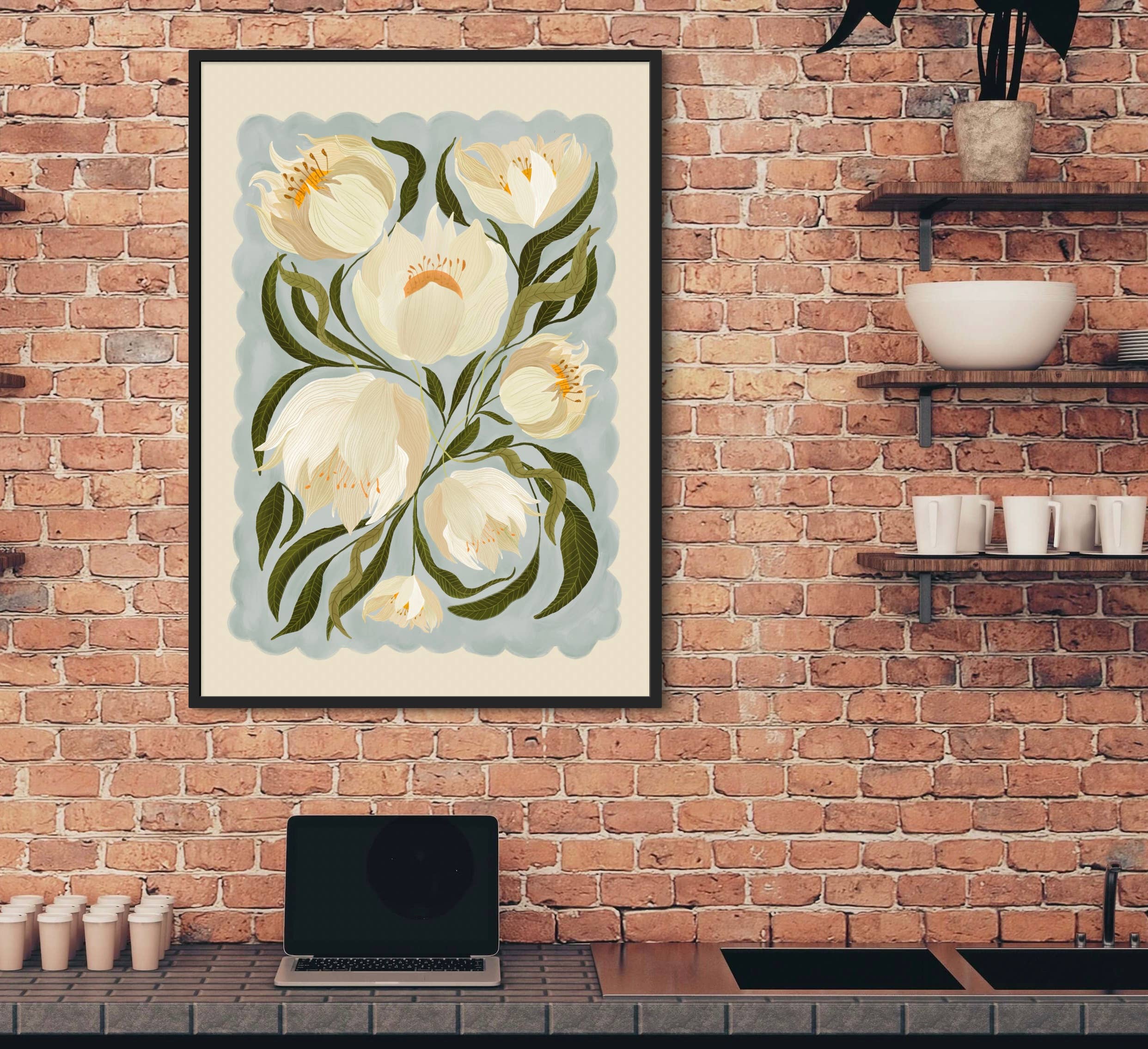 Kate Fox Design – Großhandel Kunstdruck – Weiße Pfingstrose, Kunstdruck, neutraler Druck, handgezeichnet, skurril5