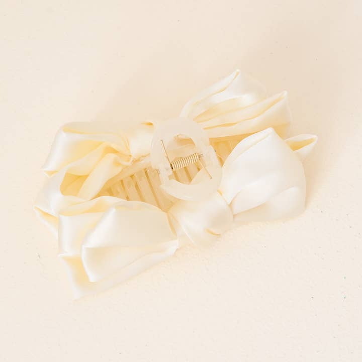The Darling Effect - Wholesale Hair Clip - Women's - Satin Bow Claw Clip- Cream