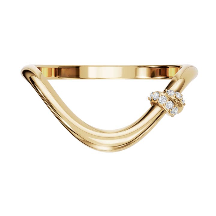 14k Gold Diamond Curved Ring, Wedding Band, Stackable Ring for wholesale by PureYou Jewelry