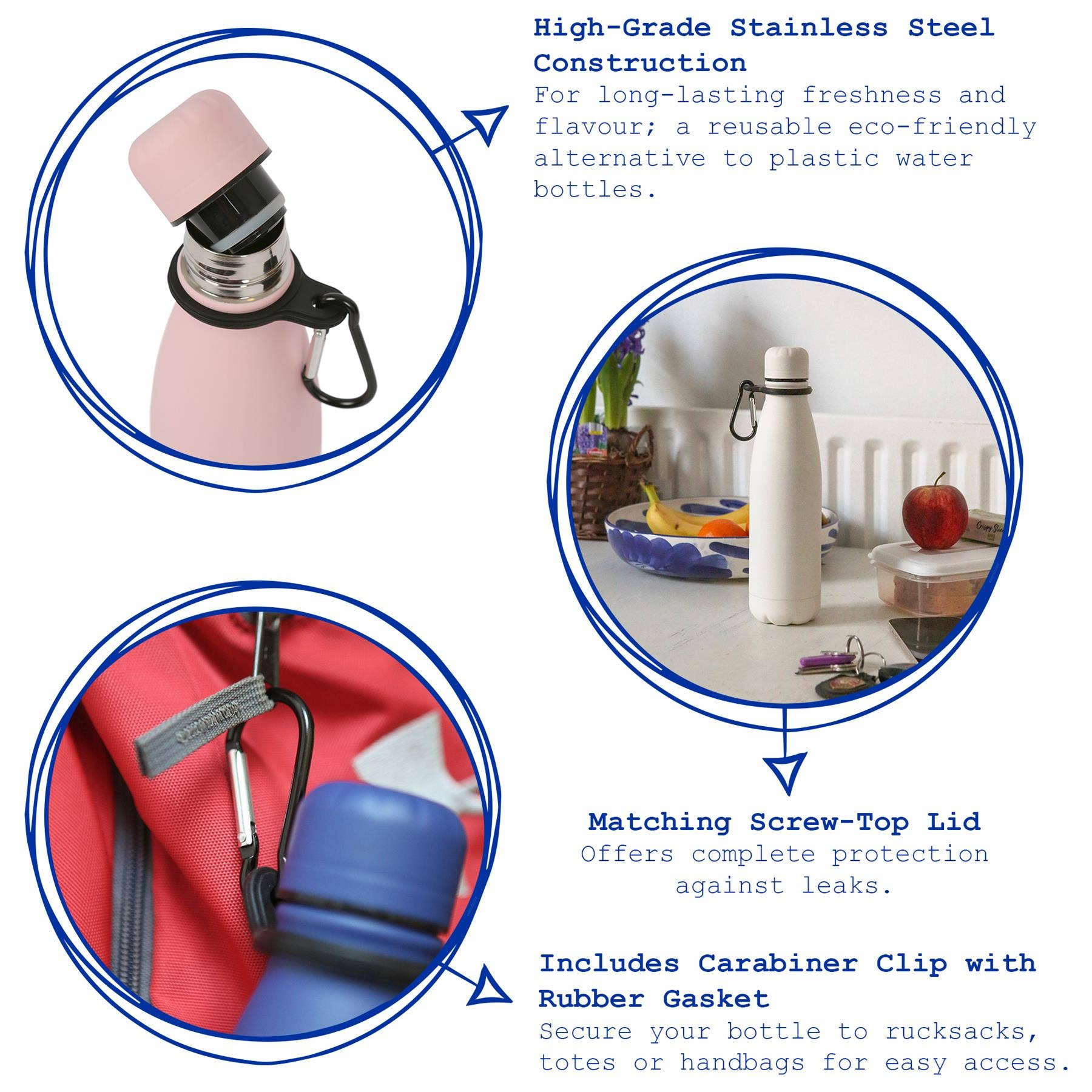 Rinkit Ltd - Vendita all'ingrosso Borracce - Borraccia in Acciaio Inossidabile con Moschettone - 500ml4