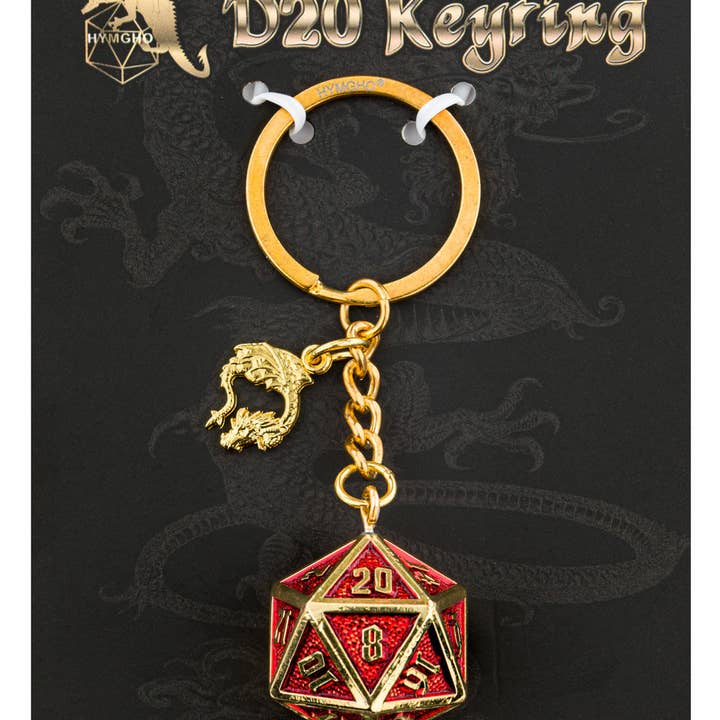Hymgho Premium Dice - Vente Porte-clés – unisexe - Porte-clés D20 Draconis en dés - Or et rubis
