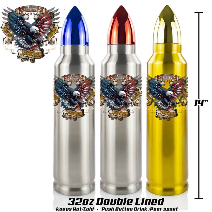 BULLET - Aquila Patriota Americana - Borraccia in Acciaio Inossidabile da 32oz per la vendita all'ingrosso da parte di SquatchSwag