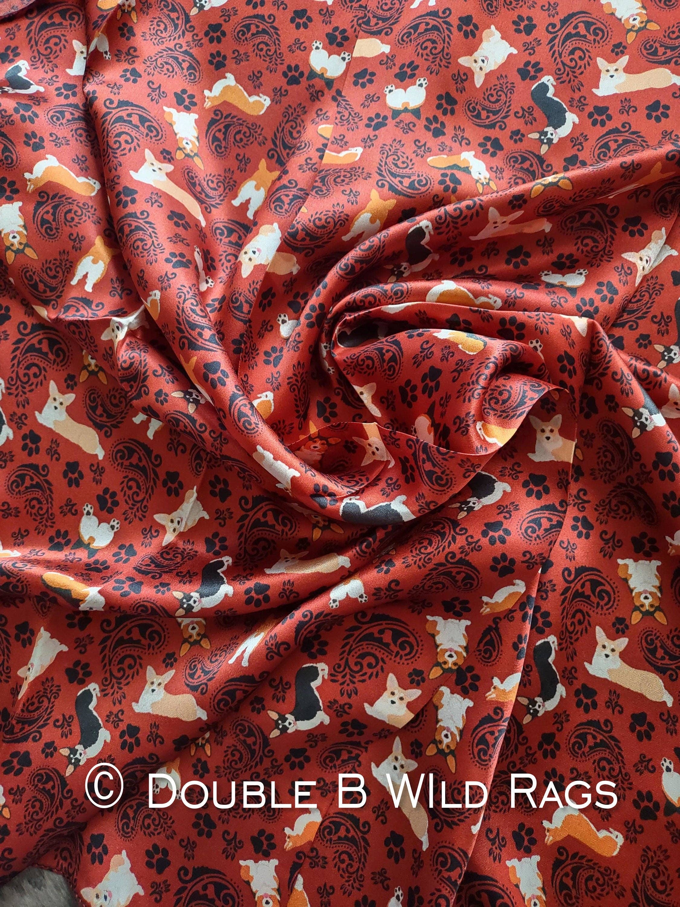 Double B Wild Rags – Engroshandel Tørklæde - Dame – Vildt Tørklæde 100% SILKE 827 Rød Corgi Paisley Cowboy Western Halstørklæde Bandana af Double B Wild Rags1