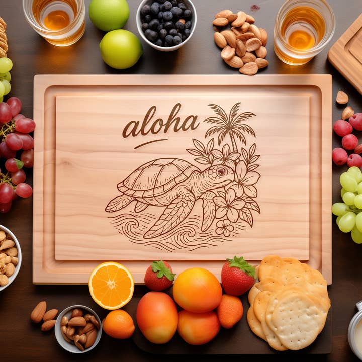 Aloha Turtle Engraved Cutting Board – Tropical Beach Kitchen Gift for wholesale by Southern Farm Signs