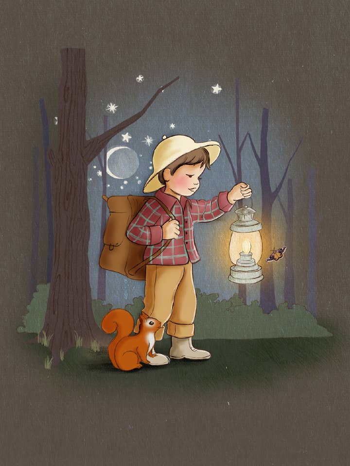 Night Explorer - Boy Postcard for wholesale by Belle & Boo Ltd