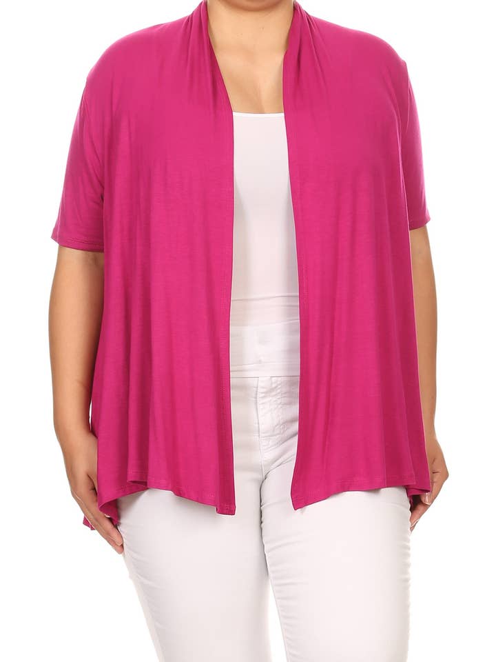 MOA COLLECTION - Wholesale Cardigan - Women's - Women's Plus Size Short Sleeves Draped Solid Cardigan26