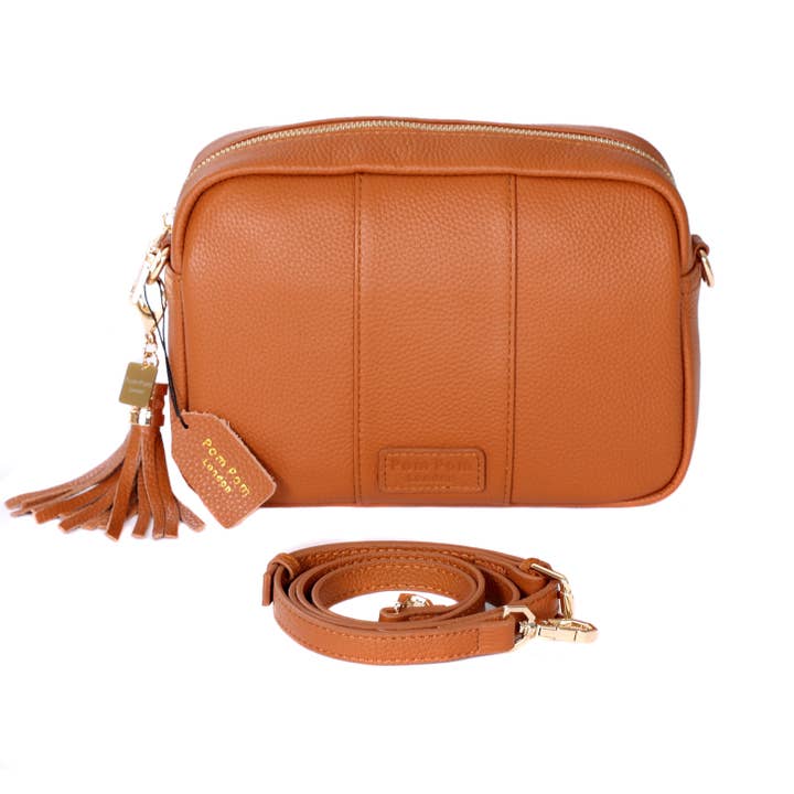 Pom Pom London - Wholesale Crossbody Bag - Women's - Pom Pom London City Bag Tan & Strap Tan Mix