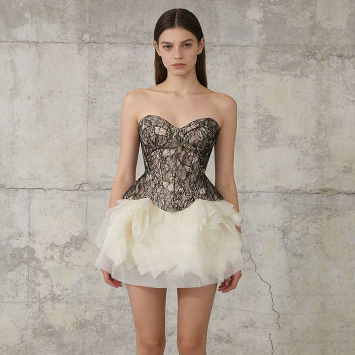 Lace Overlay Bustier Corset Top for wholesale by Lyonlee