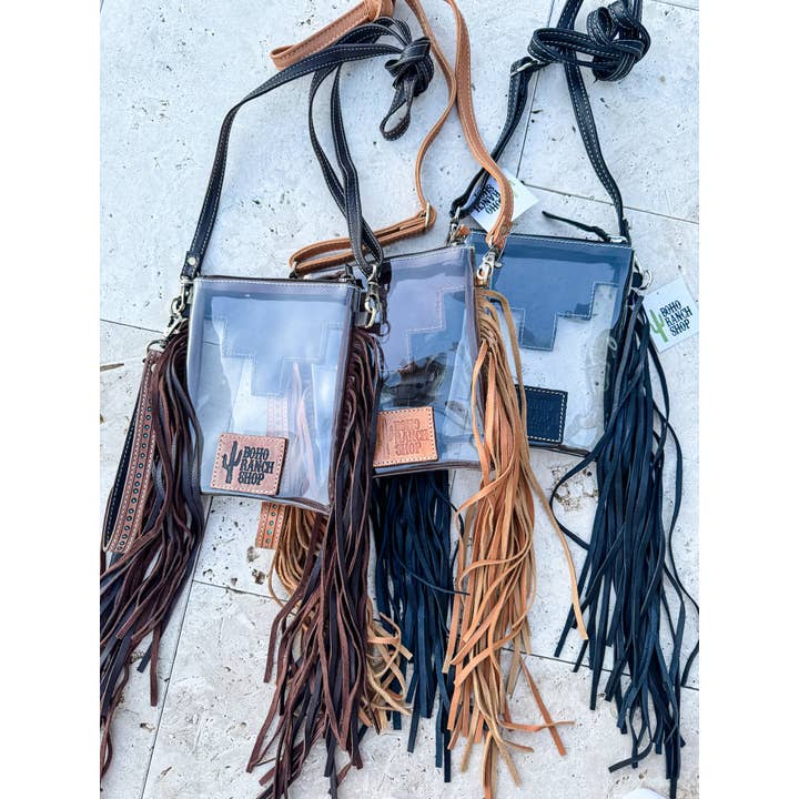 Boho Ranch Shop - Wholesale Crossbody Bag - Women's - SHAYNE LARGE - Hand Tooled Clear Crossbody Concert bag